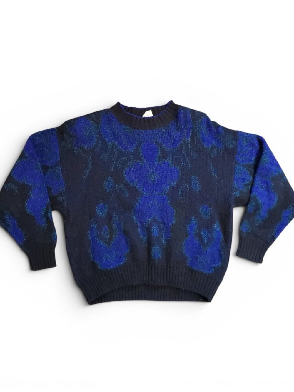 Vintage 70s 80s Abstract Pattern Grandpa Sweater Blue Black Gothic Grunge